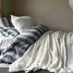 Linen Duvet Cover with blue & gray stripes