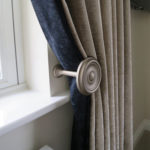 Cotton Velvet Curtain - Navy Blue & Beige