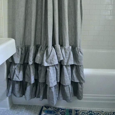 Organic Dobby Ombre Shower Curtain, Ruffle Shower Curtain Ombre